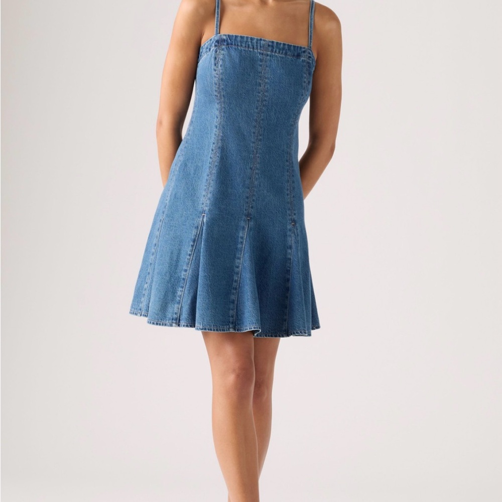 Levi’s Denim Godet Ruffle Mini Dress